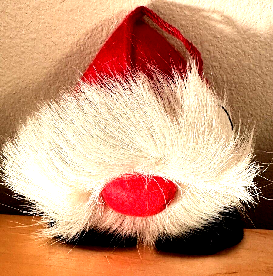 Vintage Large Felt and Reindeer Fur Gnome Head Ornament Rare and Unusual
