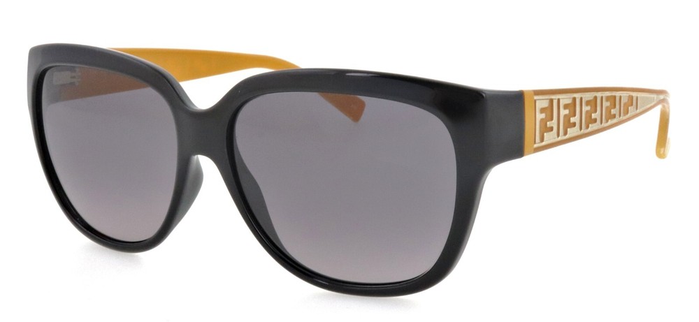 FENDI FS5292 001 57mm Black Yellow Gold Zucca FF Monogram Sunglasses Italy