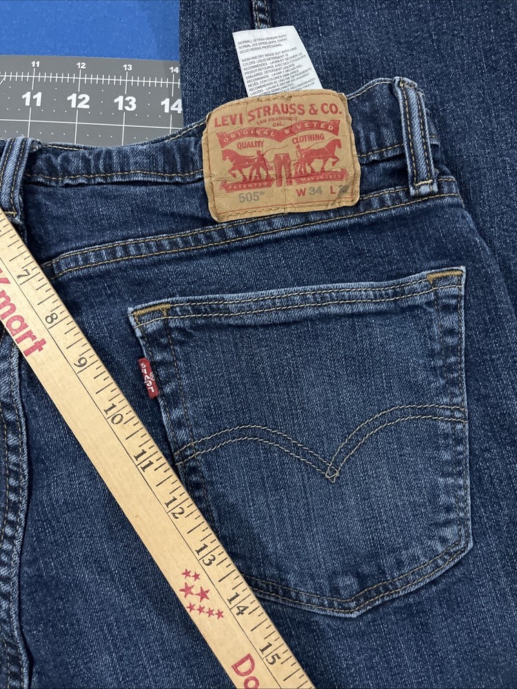 Levi’s 505 Regular Fit Jeans Mens 34x32 Blue Fade 98/2 Stretch Denim Wallet