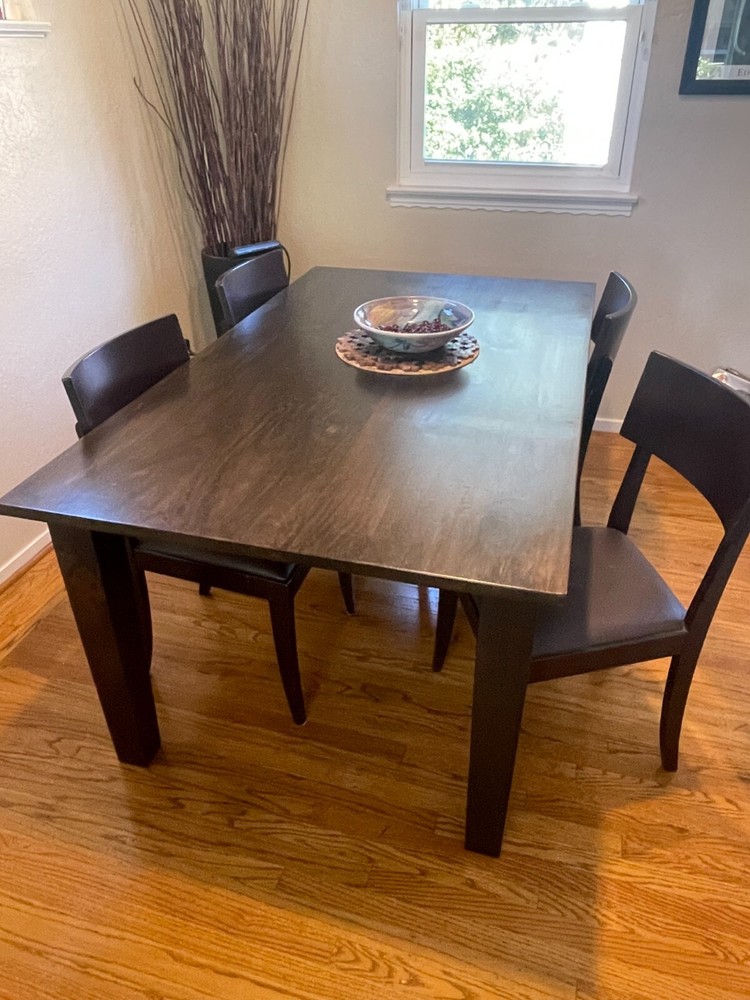 Crate and Barrel Basque wooden dining set with table and 4 chairs