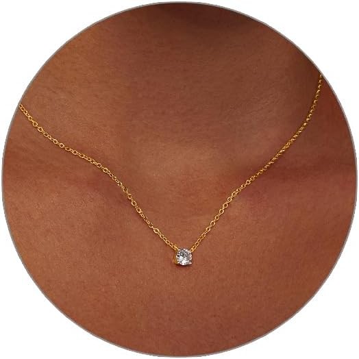 Luxval Diamond Pendant Gold Necklace for Women，Dainty 18k Gold Plated Choker N