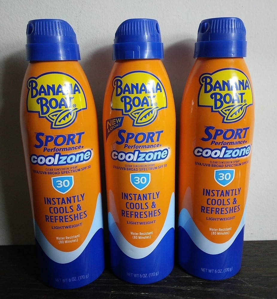 3 Pack  Banana Boat Sunscreen Spray, SPF 30 (Sport CoolZone) 6oz Ea