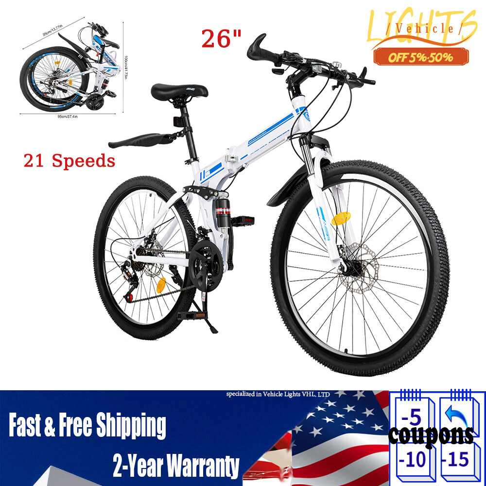 26-Inch Foldable Mountain Bike with 21 Speeds and Dual Disc Brakes