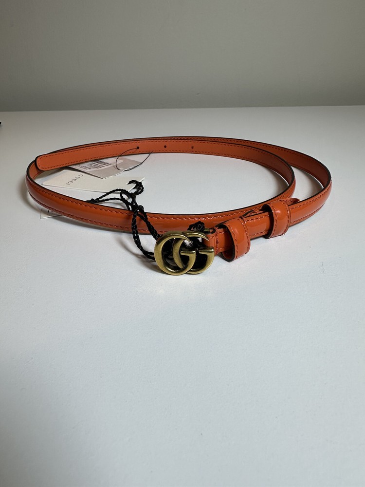 Gucci NWT GG Marmont Orange Patent Leather Belt 85/34 Authentic