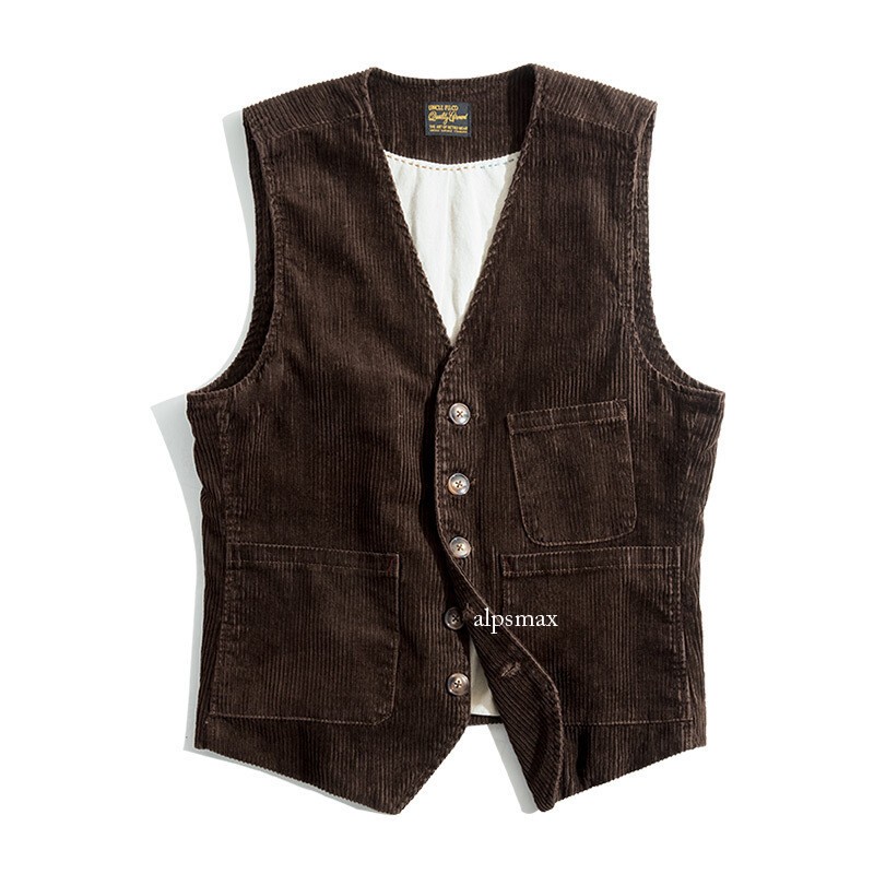 Work Vest Men's Corduroy Vest Vintage Casual Coat Hunting Waistcoat Jacket Top