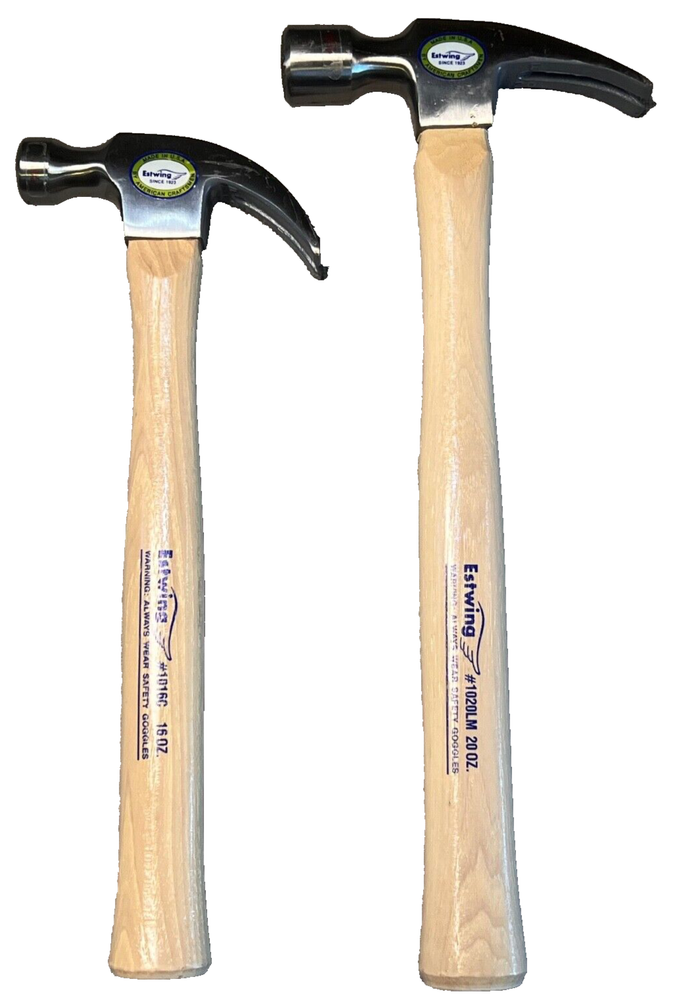 2 Estwing Claw Hammer with Wood Handle  16oz. & 20oz Made In USA