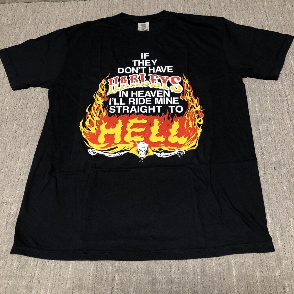 777 Rags If They Don’t Have Harleys In Heaven Biker T-Shirt Men XL Black Modern