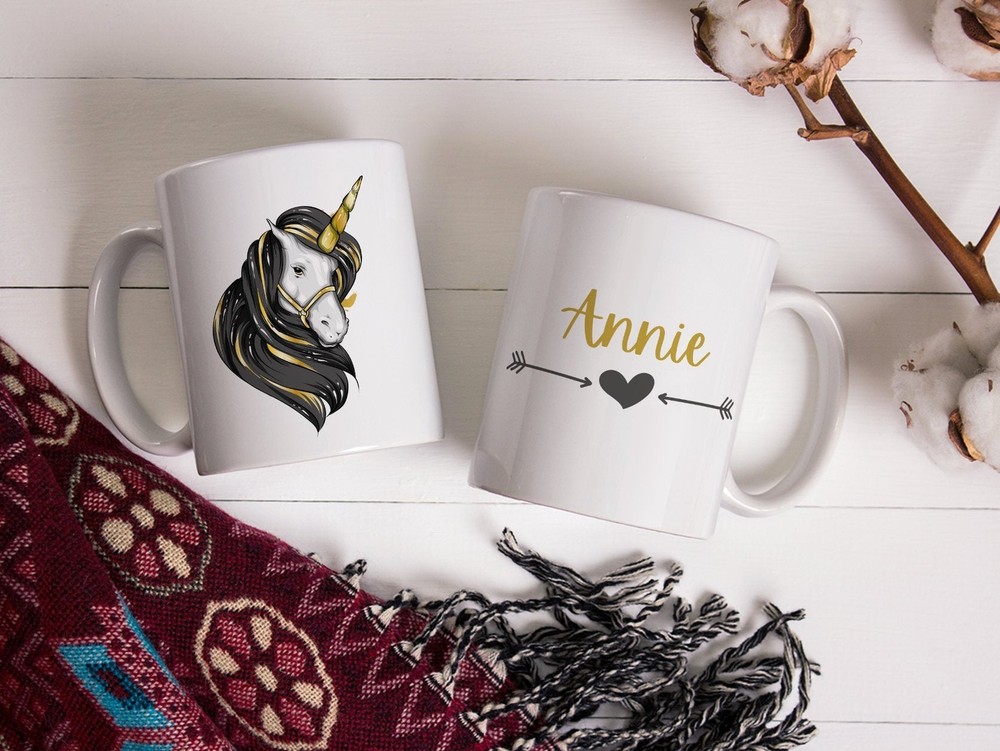 Black & Gold Unicorn Coffee Mug Personalised Any Name Unicorn Coffee Mug Uni