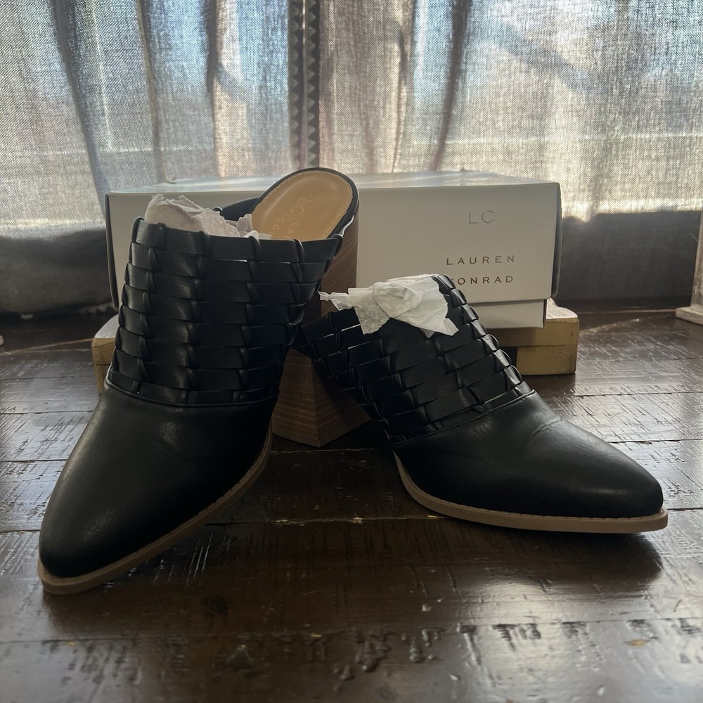 Lauren Conrad Black Woven Mule Slip-On Heels Size 9 Women