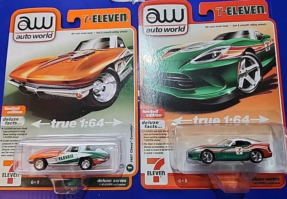 AUTO WORLD 7-ELEVEN EXCLUSIVE 1967 CHEVY CORVETTE & 2012 DODGE VIPER SET LIMITED
