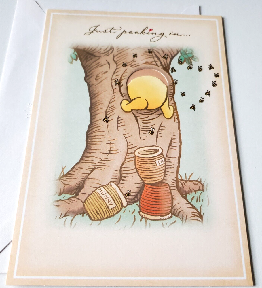 Vintage Valentine Card Winnie the Pooh in Tree Just Peeking In Classic Pooh