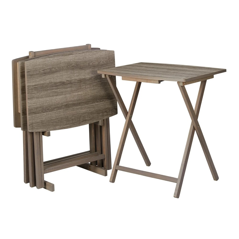 Set of 5 XL Wood Folding TV Dinner Trays with Stand