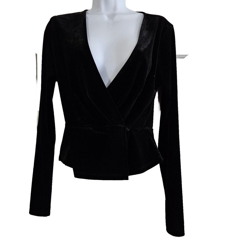 Good American Womens Top 2 Velvet Black Wrap Dark Romance Goth Shirt Witchy