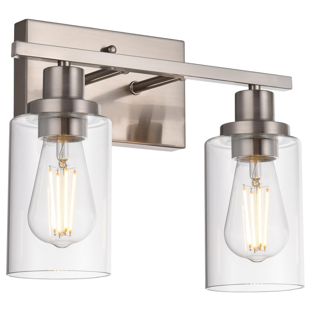 Melucee 2-Head Metal Wall Light with Clear Glass Shade for Bathroom