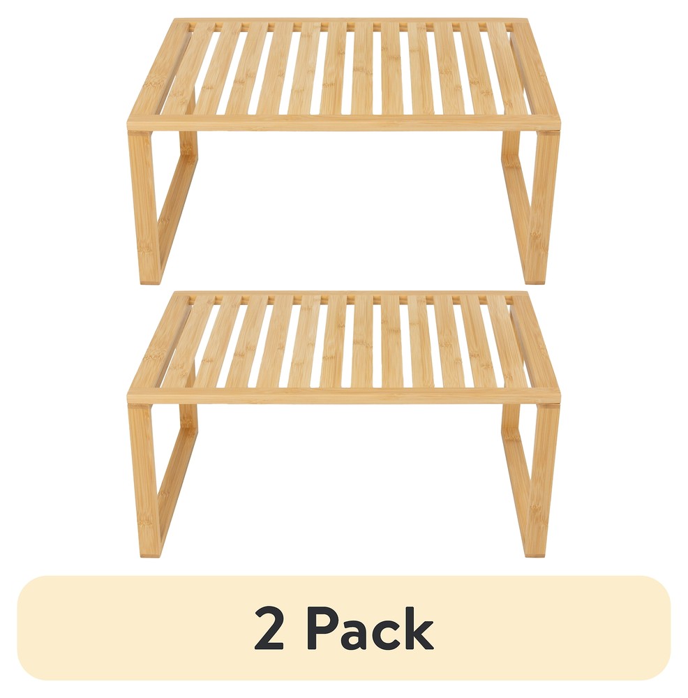 Natural Bamboo Stackable Shelf 16x10in Easy Assembly