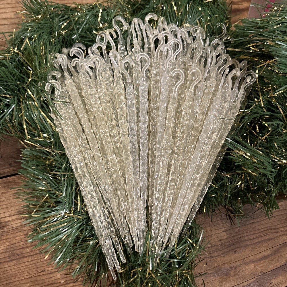 VTG 77-Piece Twisted Clear Glow-in-Dark Icicle Christmas Ornament Set  