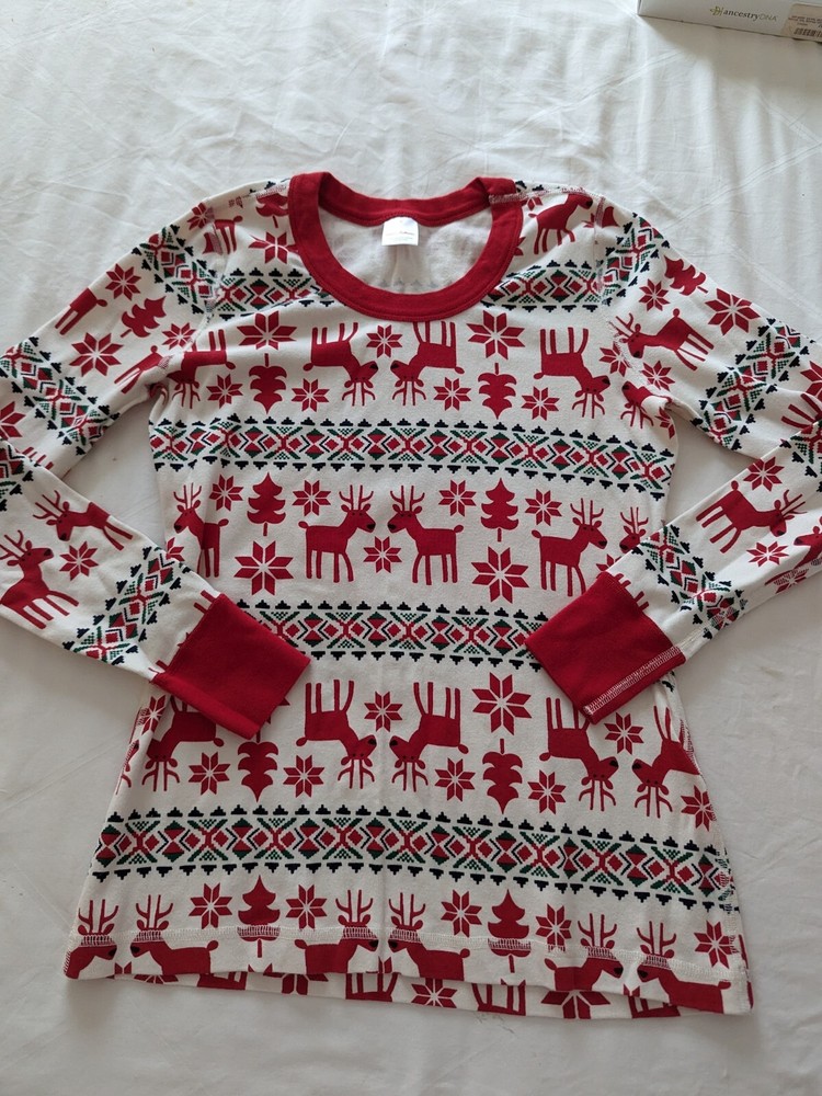 Hanna Andersson Christmas Reindeer Top Medium Crewneck Long Sleeve Red/Ivory
