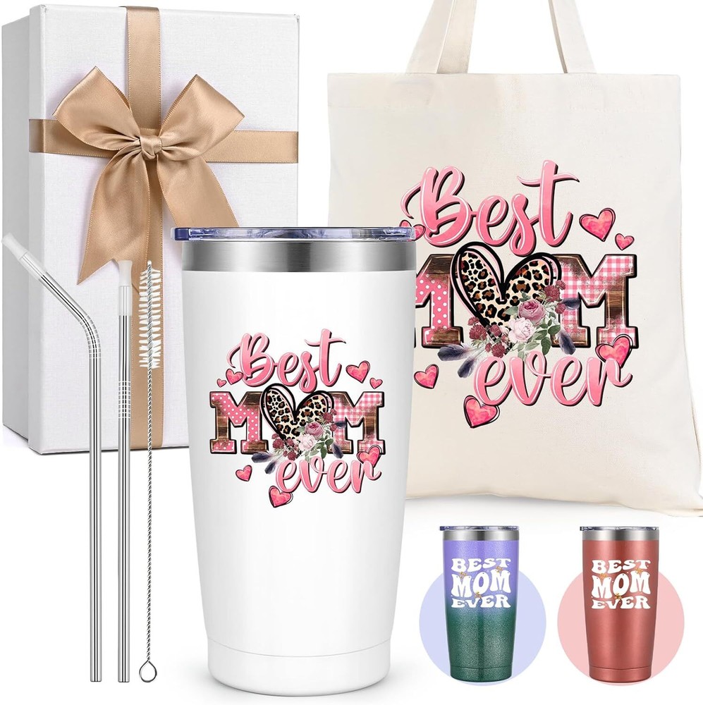 Mothers Day Gifts for Mom Wife- Best Ever Tumbler Gift Set, White-image
