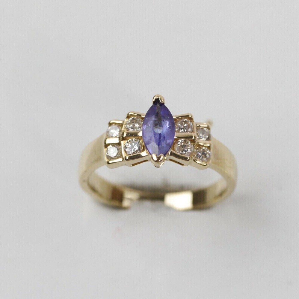 2Ct Marquise Cut Simulated Blue Tanzanite Wedding Ring In 14K Yellow Gold Plated