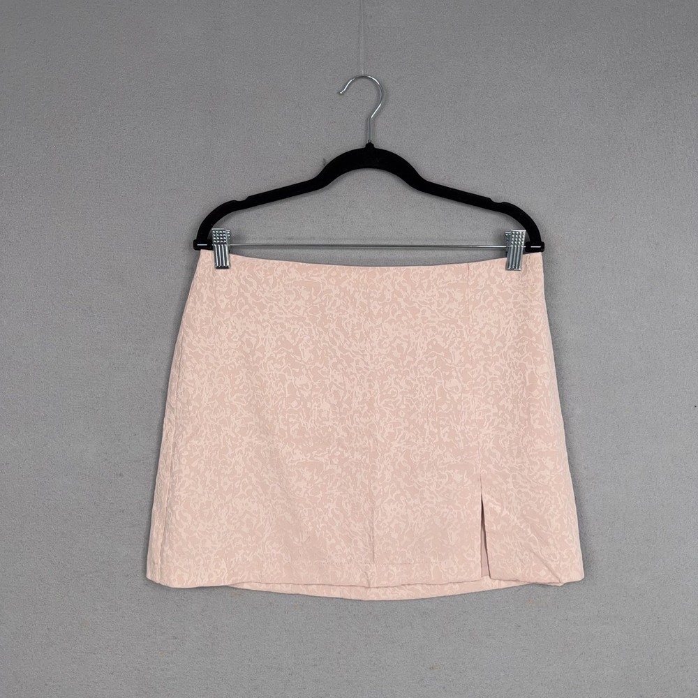 House Of Harlow Skirt Womens Medium Pink Jacquard Mini Lined Front Slit NYE
