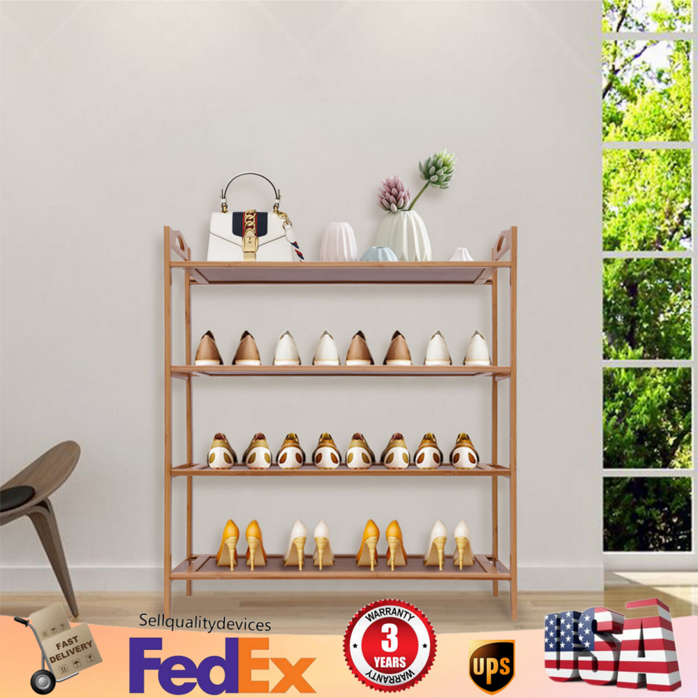 4 Tier Bamboo Shoe Rack Bench with Storage Shelf for Entryway Organizing
