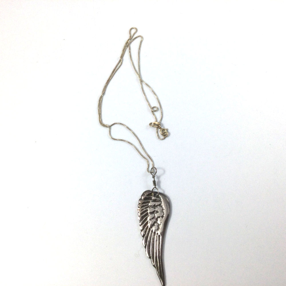 Handmade Fine Silver Wing Pendant Sterling Silver 18