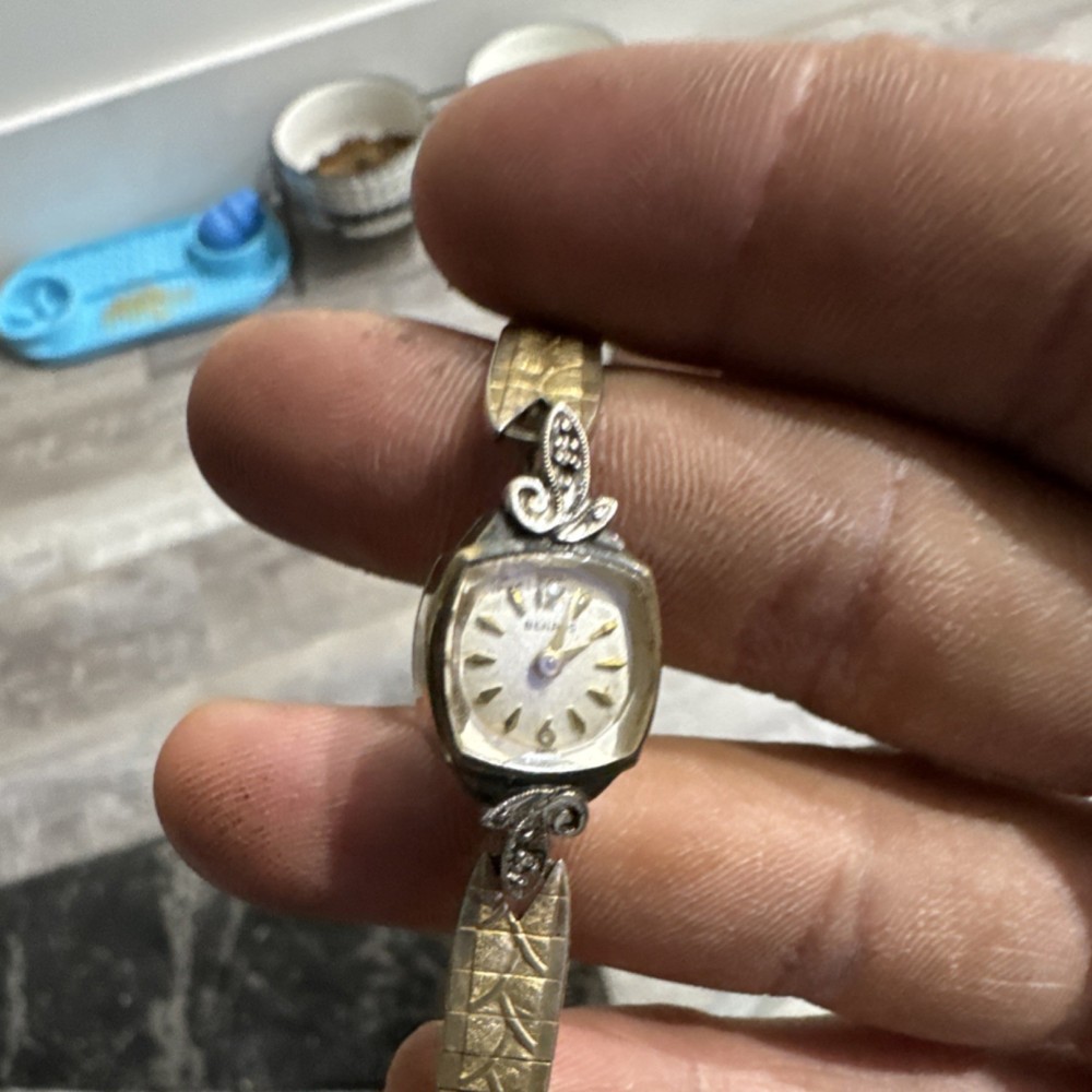 Bulova Women's Dress Cushion Shape Wristwatch Gold Bracelet Silver Dial Analog