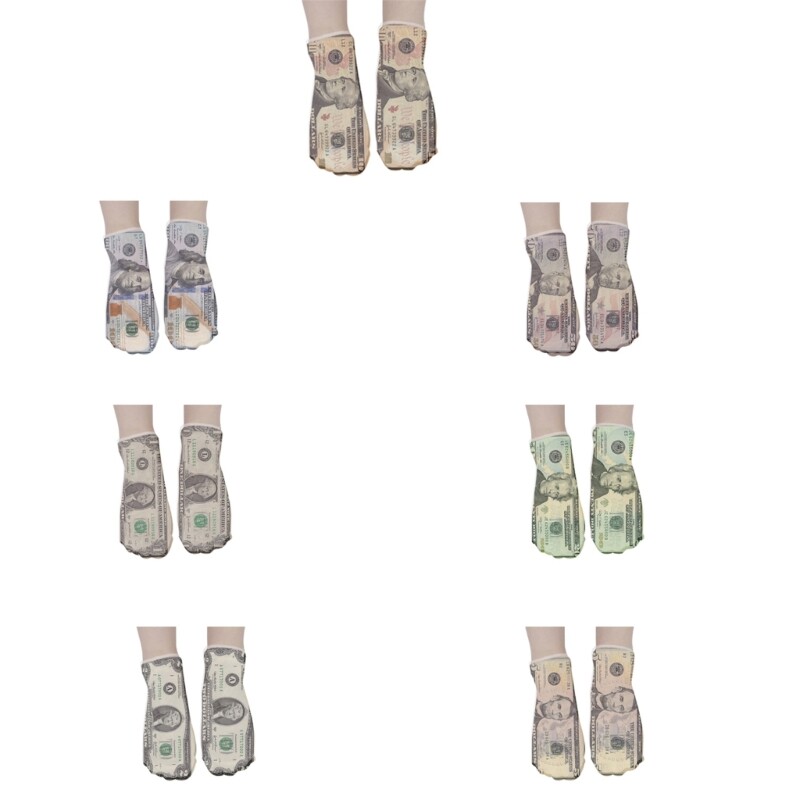 Funny Unisex Novelty 3D Printed Ankle Socks Dollar Bill Money Pattern Socks