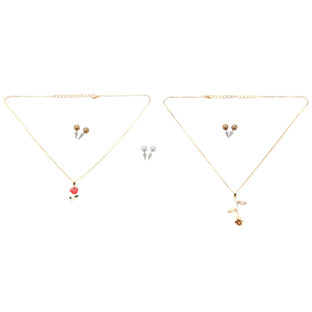 Gold Color Rose Flower Pendant Necklace Imitation pearls4460