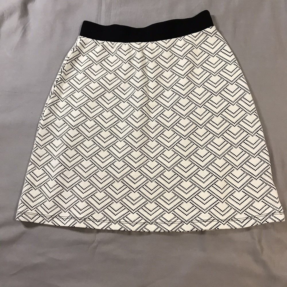 Gilli Womens Medium White Black Elastic Waist Skirt