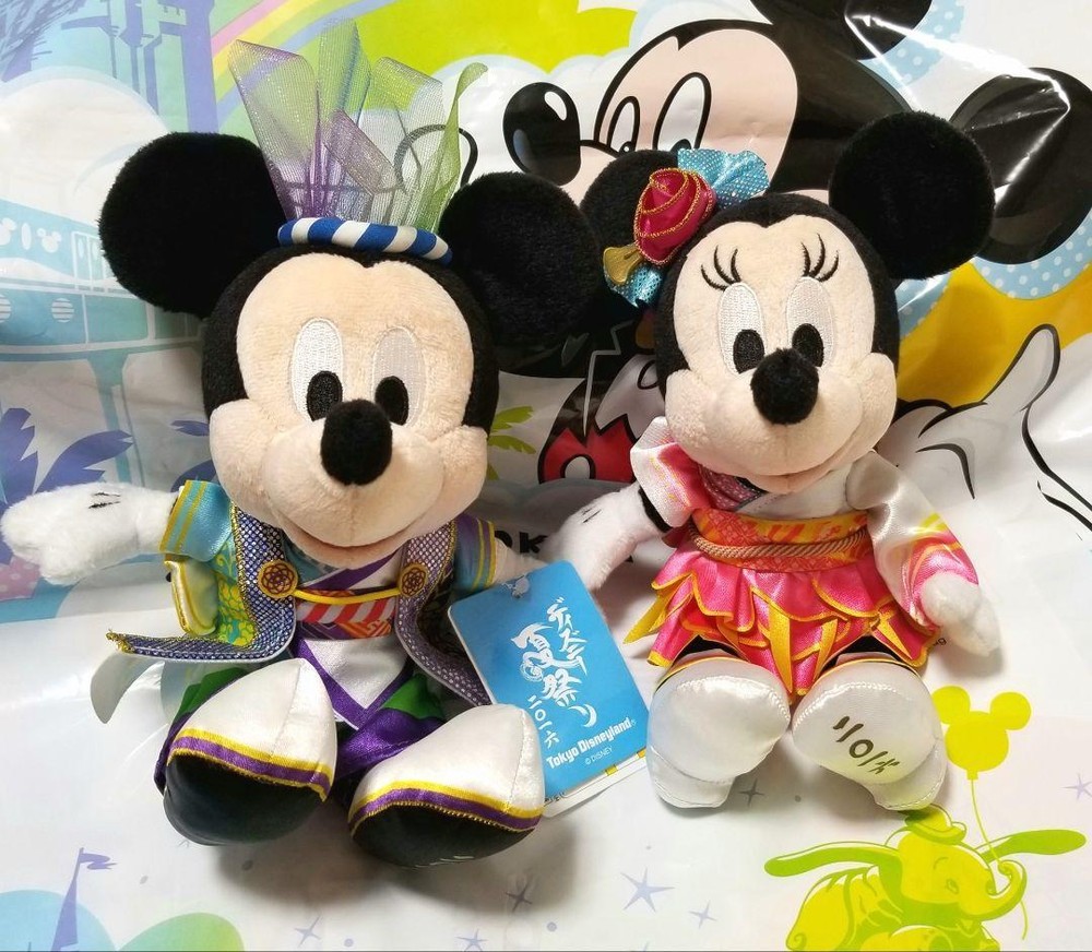 Disney Plush lot of 2 Mickey Mouse Minnie Mouse Summer festival 2016 Character