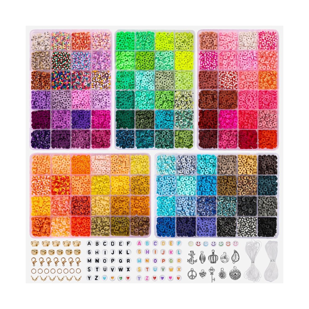 QUEFE 10160pcs, 120 Colors Clay Beads for Bracelet Making Kit, Flat Beads Pol...