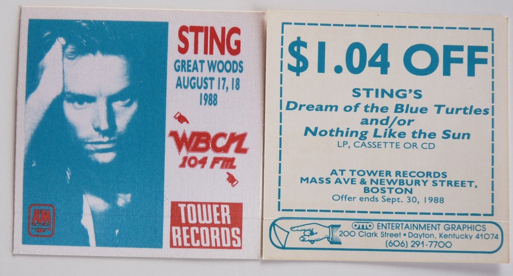 STING Great Woods 8/17 8/18 1988 Tour Concert Backstage Pass D9