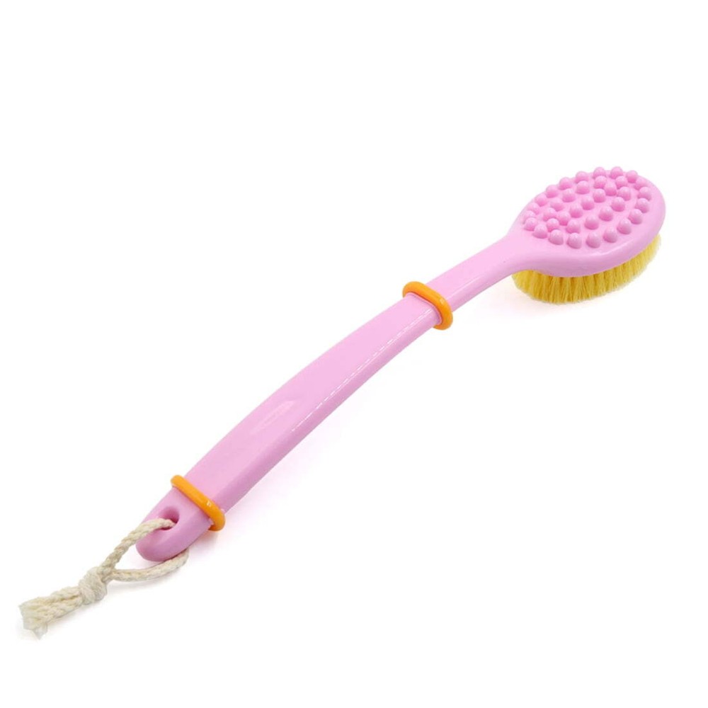 Pink Soft Bristle Long Handle Bath Brush for Shower