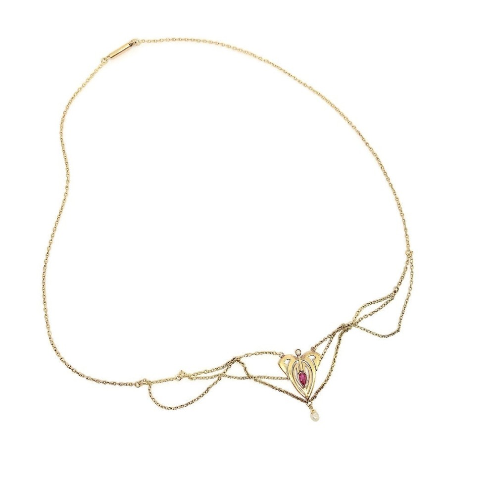 Art Noveau Jugendstil Collier Necklace Ruby &14k Gold