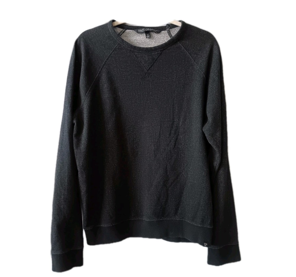 PACT Organic Men Crewneck Sweatshirt Black Cotton Blend Size M Soft Warm Cozy
