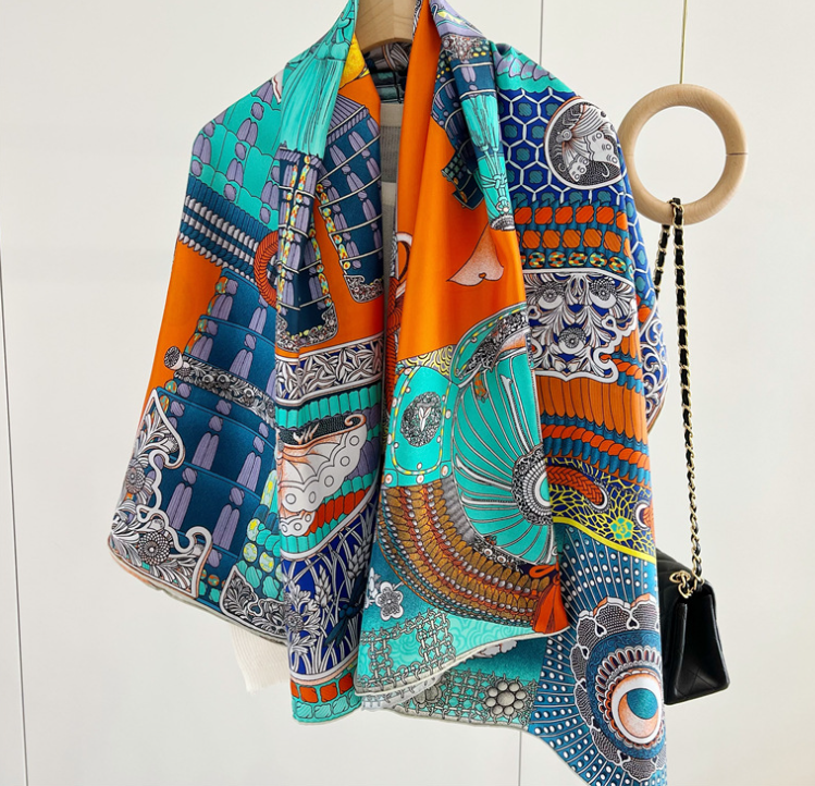 100% Silk warrior Print Pure Twill Silk Wrap Scarf Bandana Large Shawl 53