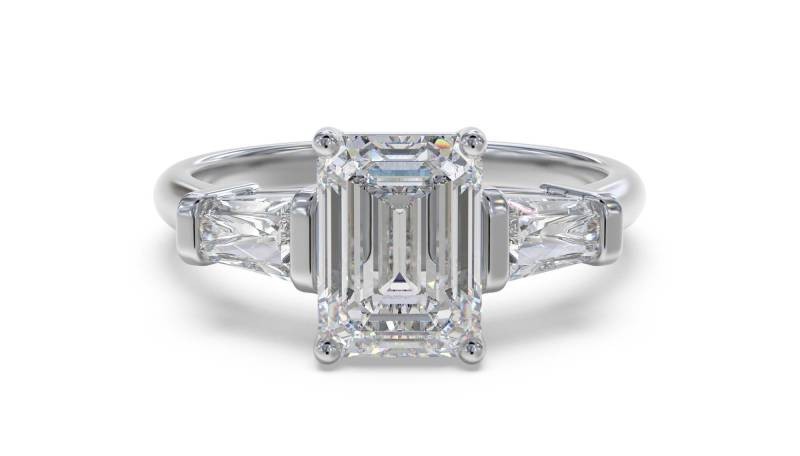 14k White Gold Cheap Diamond Three-Stone Engagement Rings On Silver Size L-U