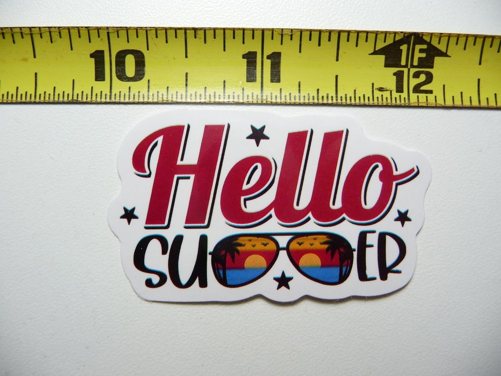 Hello Summer Sunglasses Stars Sticker Decal Tropical Vacation Scene