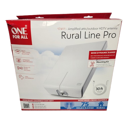 One for All Rural Line Pro 17411 Amplified 75ml HDTV Antenna for Long Range Reception