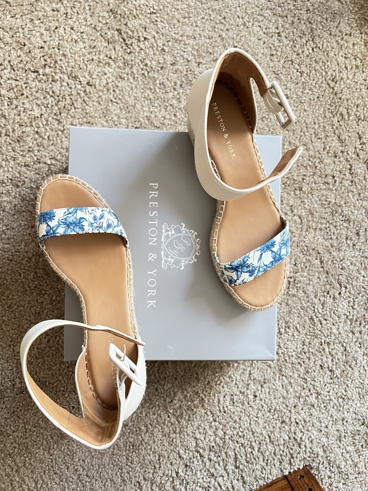 Women’s Comfortable Blue and White Wedge Sandals for Summer