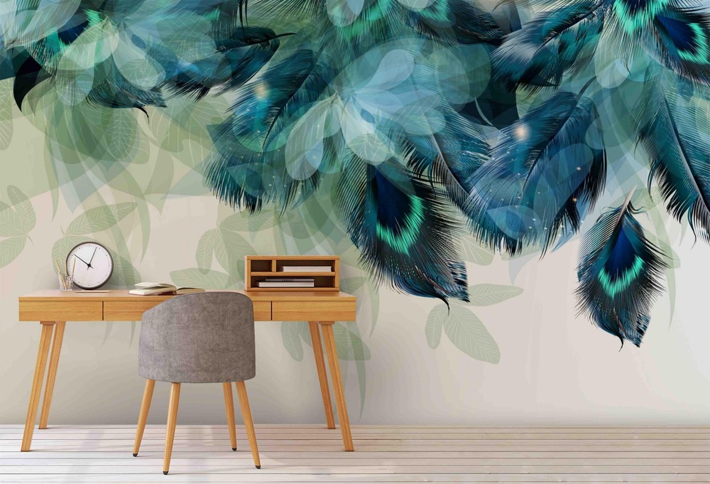 3D Peacock Feather Watercolor Wall Murals Wallpaper Murals Wall Sticker