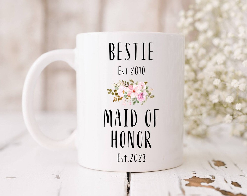 Bestie To Maid Of Honor Reveal Coffee Mug Custom Wedding Announcement Promoted