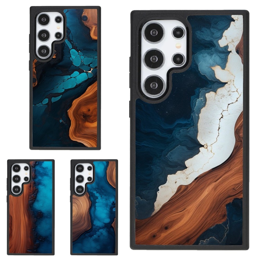 For Samsung S25 S24 S23 FE Ultra a15 a16 Anti scratch Cover rich wood blue resin