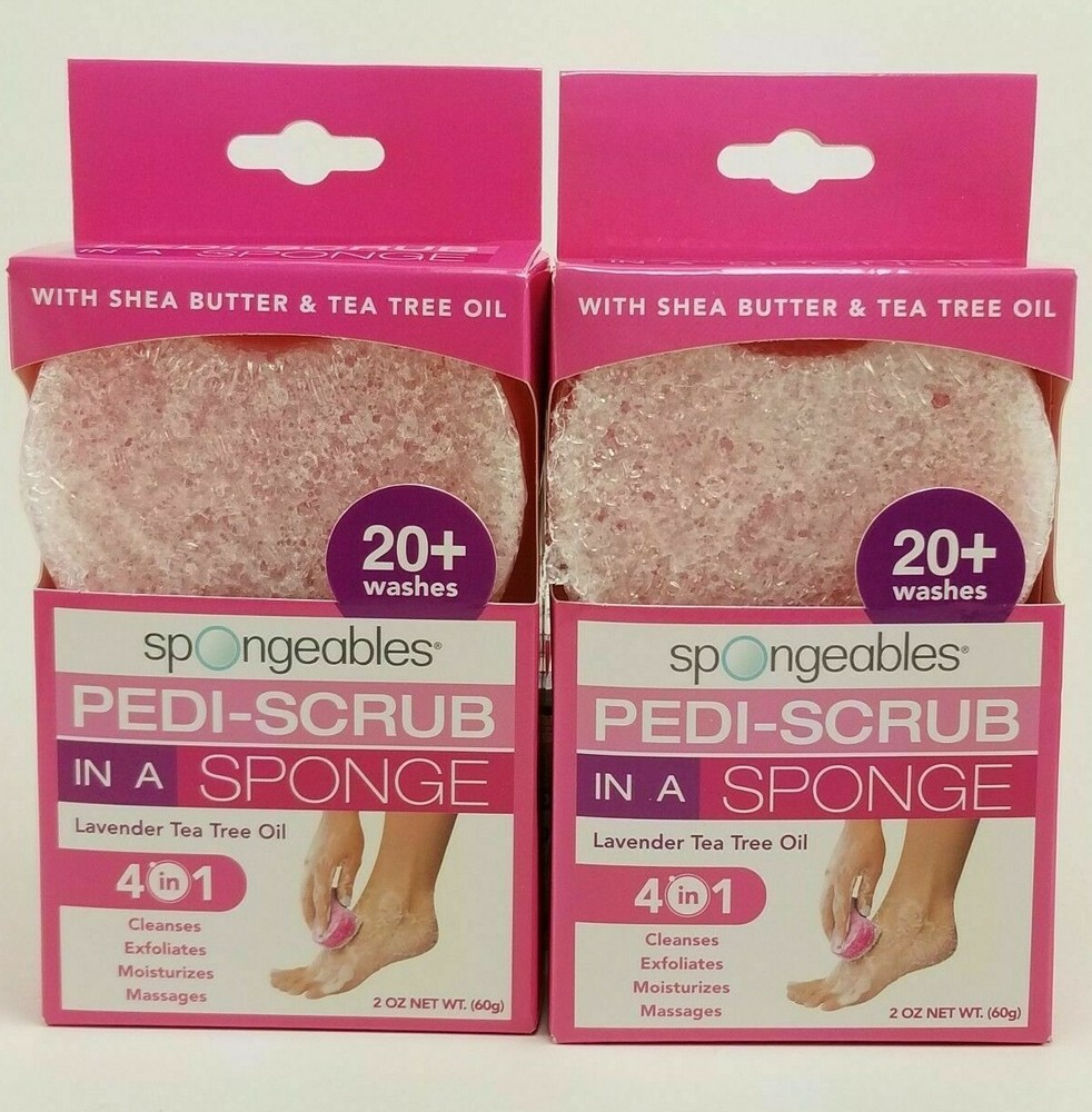 2 Spongeables Pedi-Scrub in a Sponge Lavender Tea Tree Oil 20+ Washes 2 oz