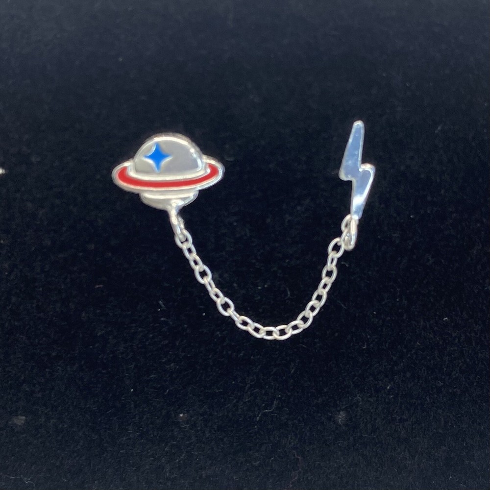 Sterling silver chain enamel Saturn lightning bolt double stud earrings