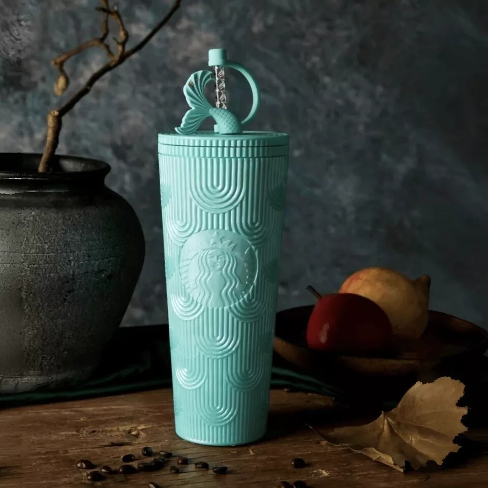 Starbucks 2024 China Anniversary 24oz Green Scale Tumbler with Tail Topper