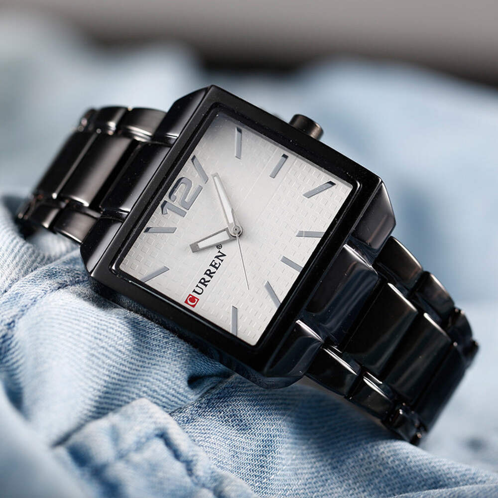 Men's Stylish Square Dial Quartz Watch with Stainless Steel Strap