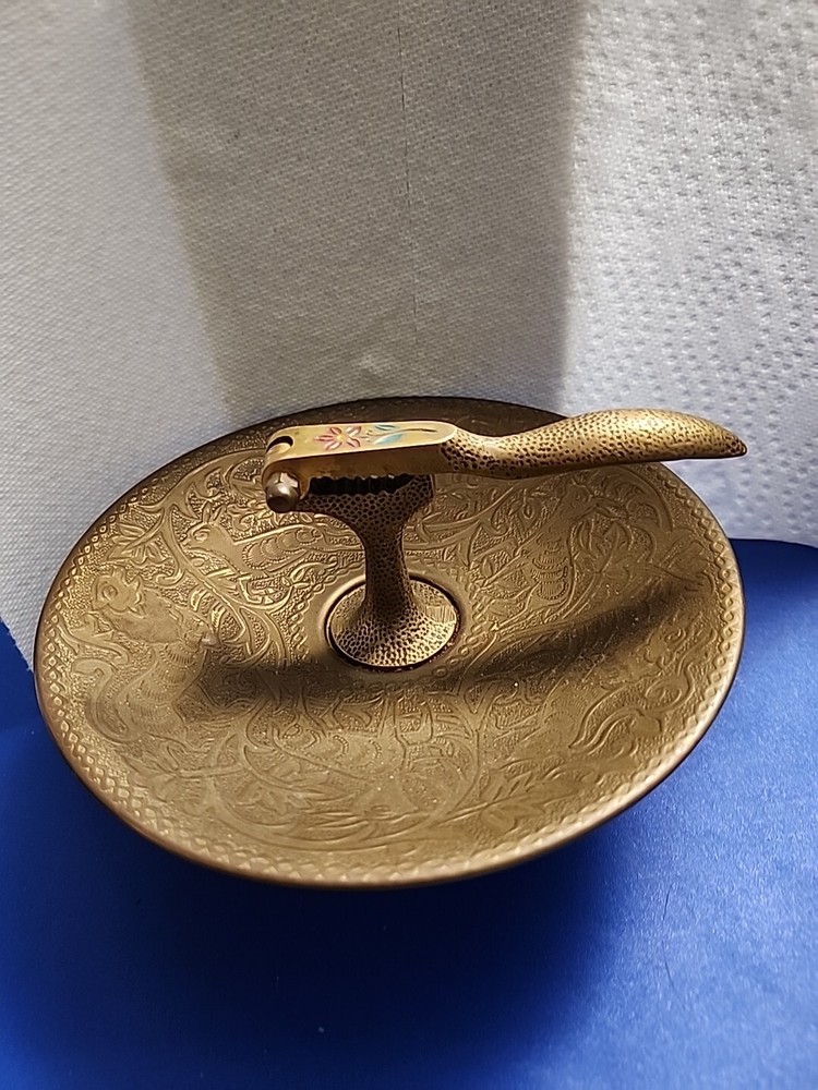 Tamar Authentic Vintage Brass Nut Cracker Dish Pedestal Shalom Made in Israel
