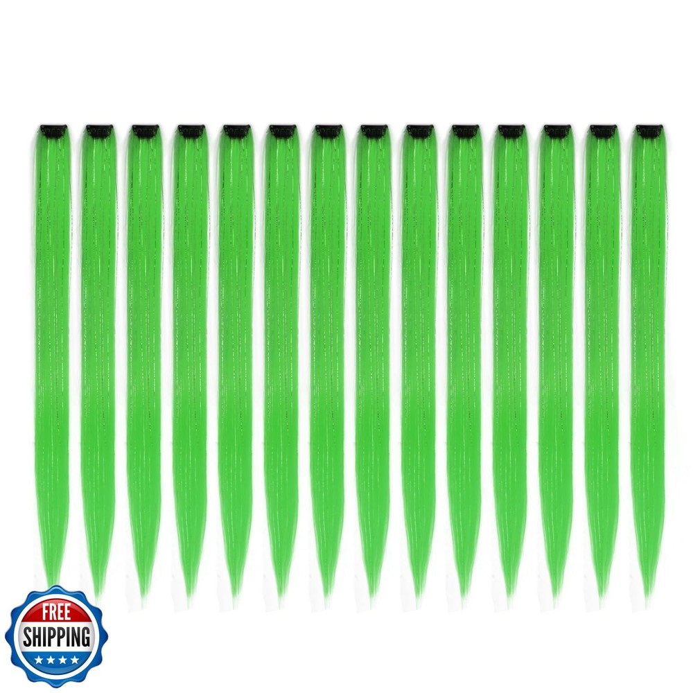 ZIRANJUAN 20 Inch Green Tinsel Clip-In Hair Extensions for Bold Style